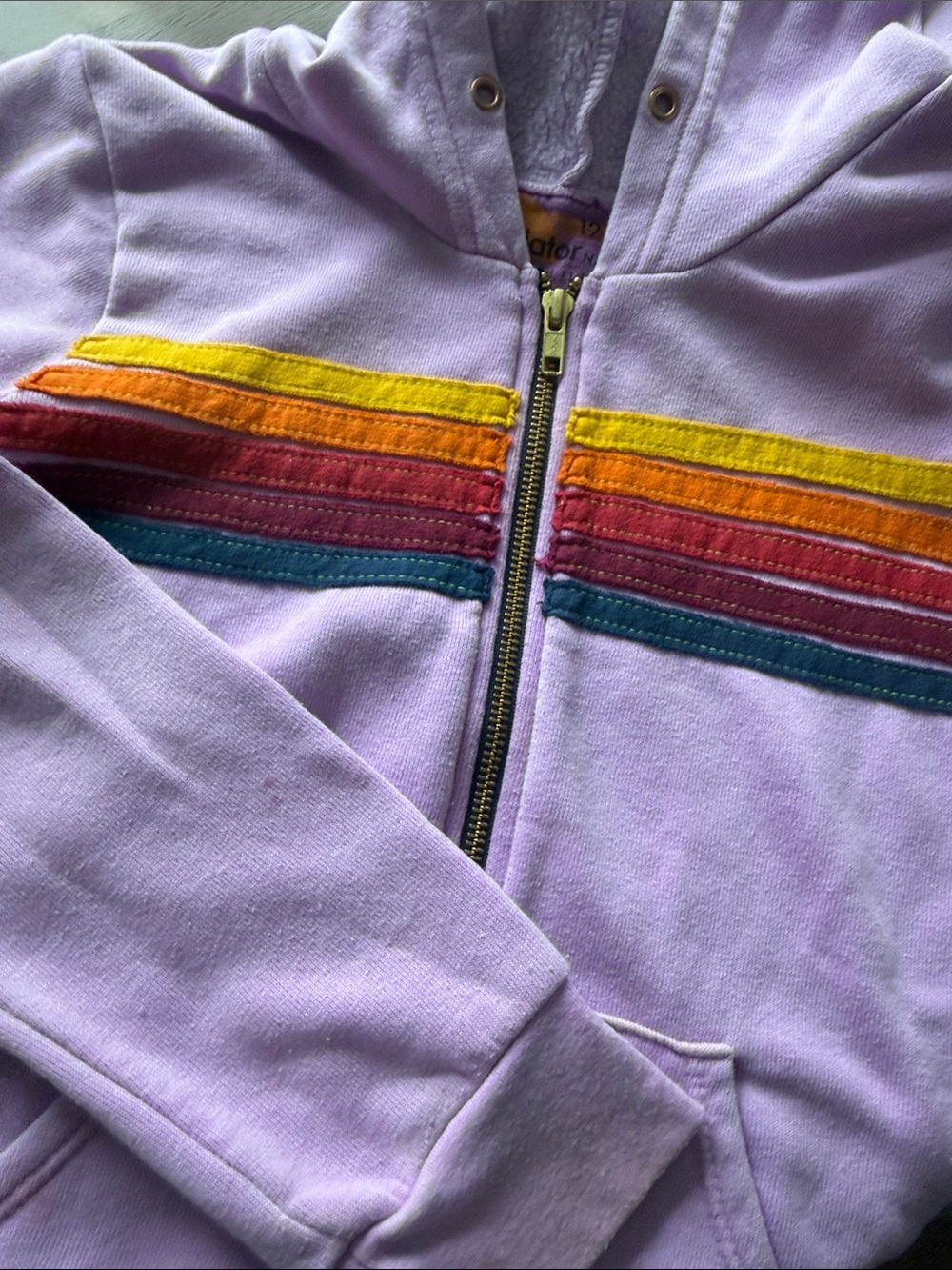 Aviator Nation Lavender Hoodie with Rainbow Stripe Appliqué